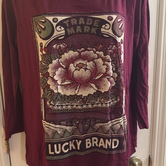 Lucky Brand Maroon 3/4 Sleeve Logo Super Soft T Shirt Comfy Cozy Size Large - Picture 3 of 7